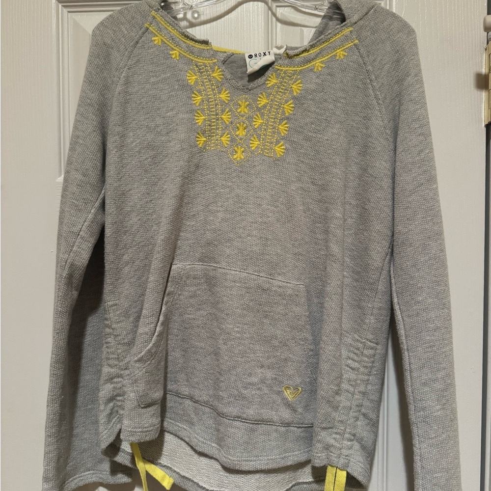 Roxy Girl’s Gray Hoodie with Yellow Embroidery